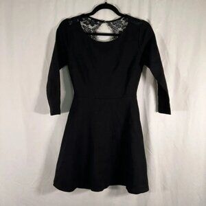 Lulu's Mini Dress Women's Small Black Lace Back Long Sleeve Round Neck Flare
